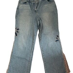 Women's Crossing Pointe Jeans 20MS Wide Leg Retro Y2K Crochet Accent Boho Hippie